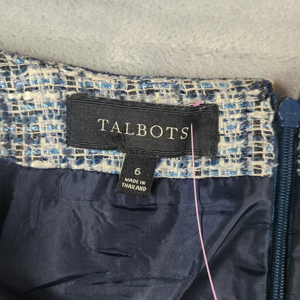 TALBOTS Blue‎ Shimmer Tweed Ruffle-Hem Pencil Skirt Size 6 Business Core Classic
